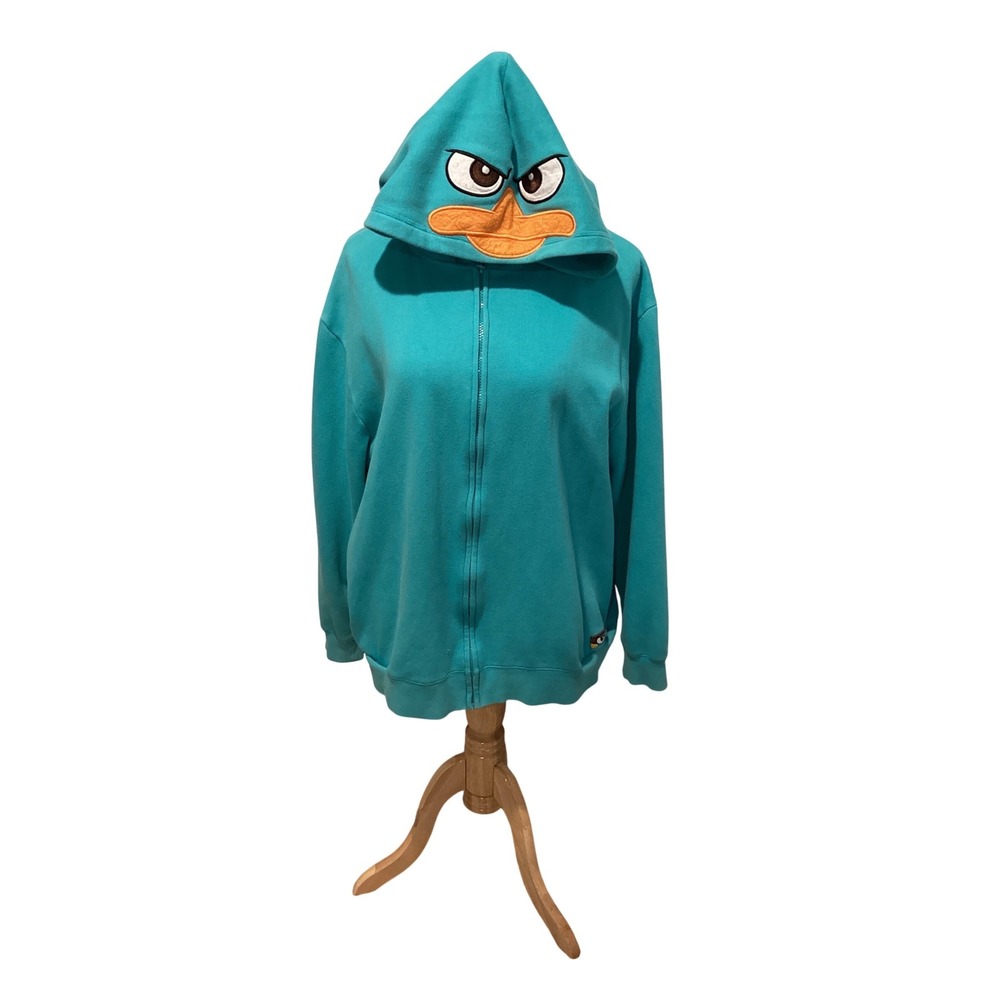 Disney Parks Perry the Platypus Phineas and Ferb Teal Zip Up Hoodie Mens XL